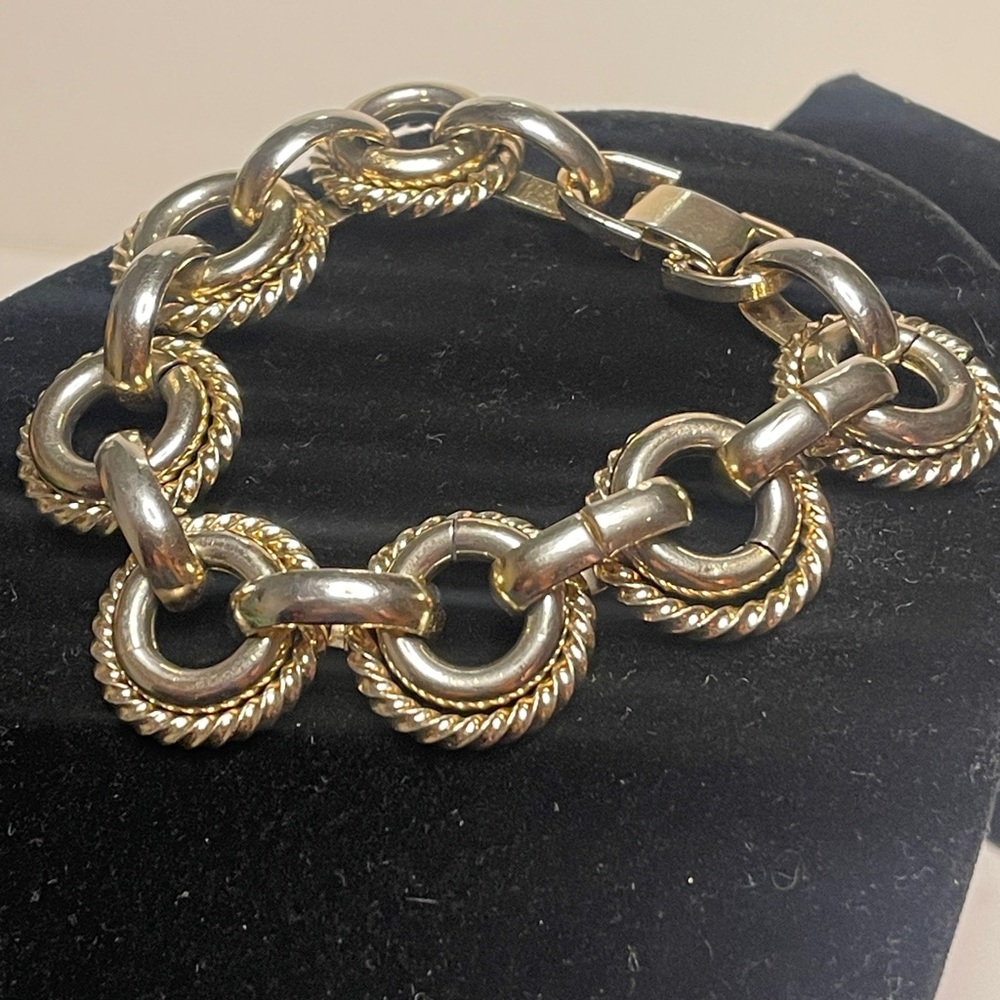 Signed Vintage BERGERE chain Bracelet Gold silver Tone circle link chain